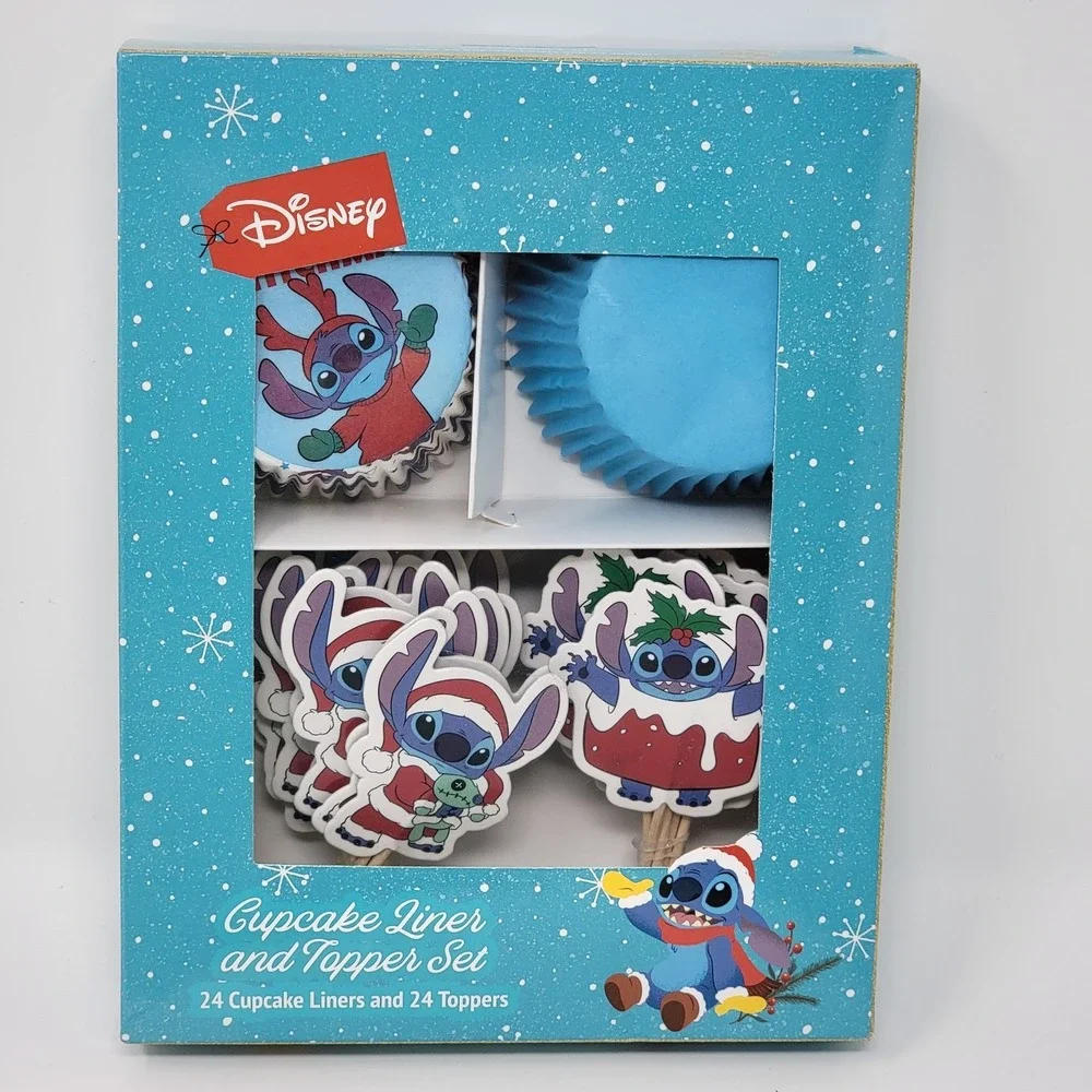 New! Disney Stitch Christmas Cupcake Liners & Toppers Set - 3 Packages